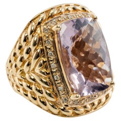 Anello con diamante naturale e ametista in oro 14K Cocktail Vintage Estate