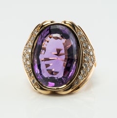 Diamond Amethyst Ring 14K Gold Cocktail Vintage