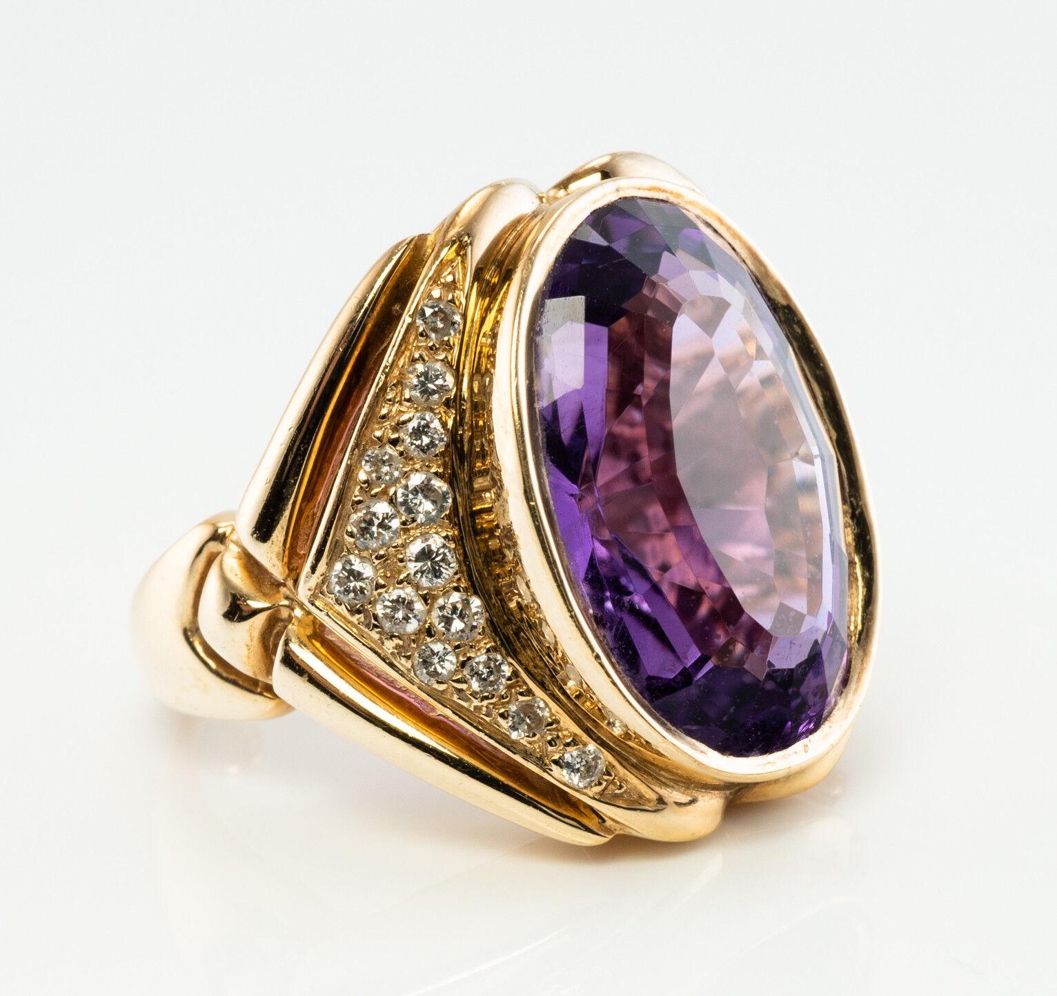 Diamond Amethyst Ring 14K Gold Cocktail Vintage In Good Condition For Sale In East Brunswick, NJ