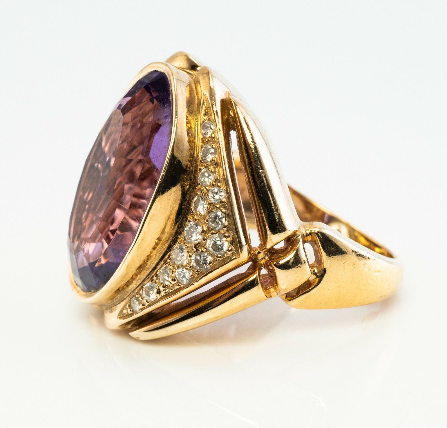 Women's Diamond Amethyst Ring 14K Gold Cocktail Vintage For Sale