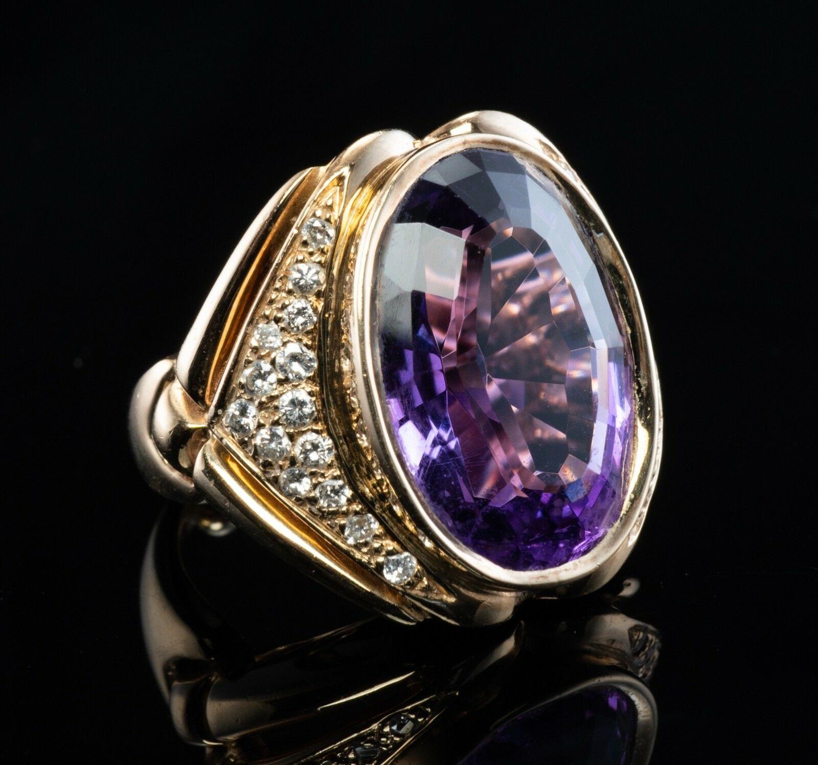 Diamond Amethyst Ring 14K Gold Cocktail Vintage For Sale 1