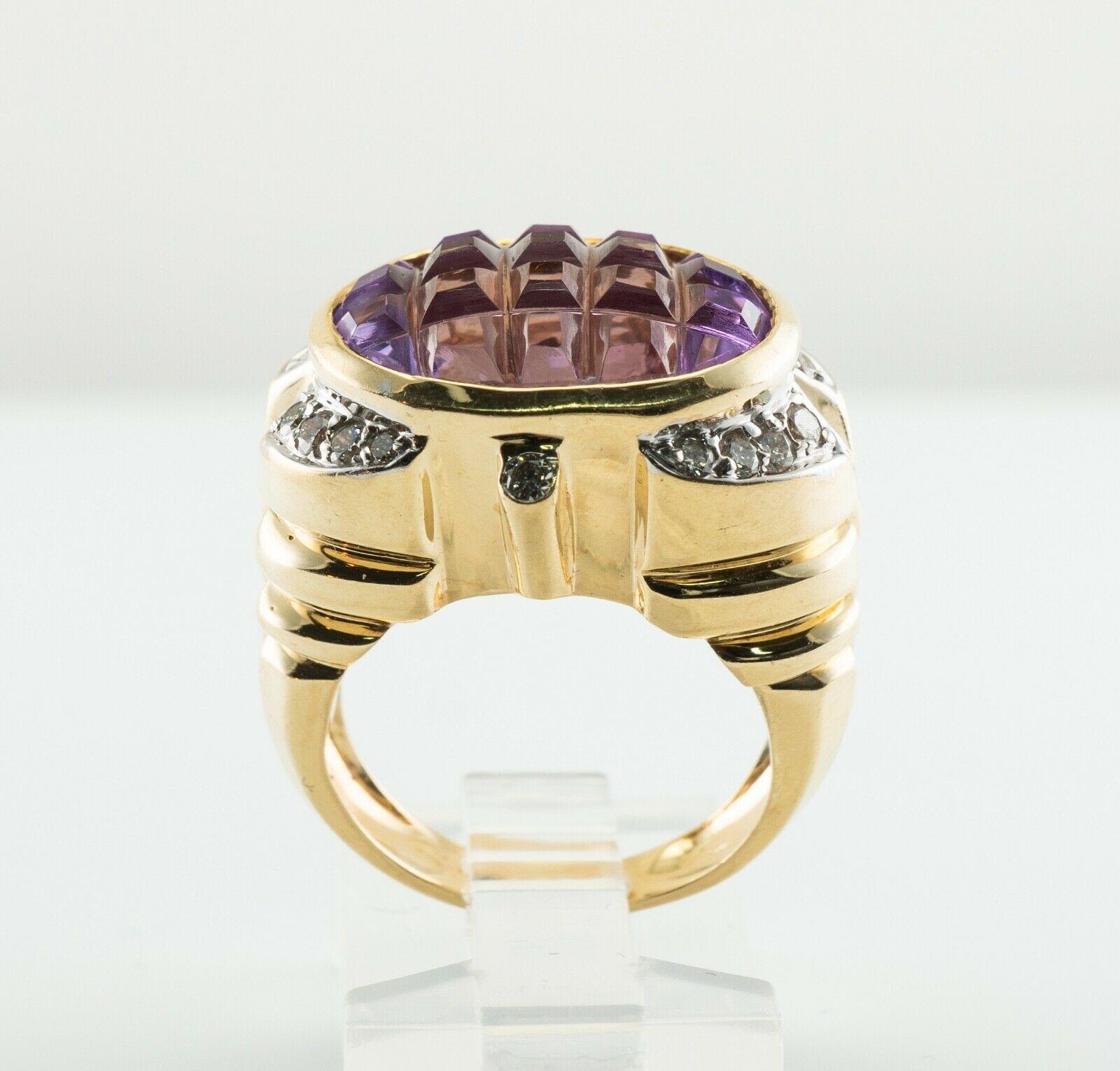Anillo Diamante Amatista Oro 14K Cocktail Vintage en venta 7