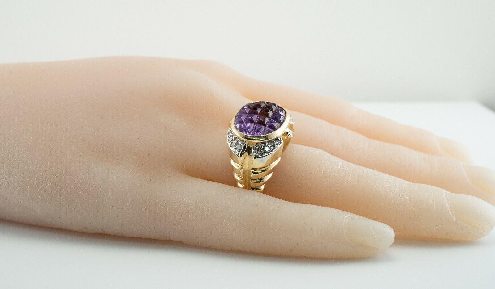 Diamond Amethyst Ring 14K Gold Vintage Cocktail For Sale 7