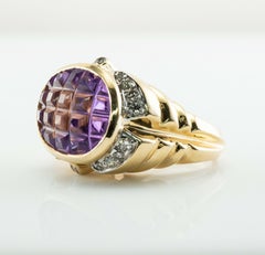 Diamond Amethyst Ring 14K Gold Vintage Cocktail