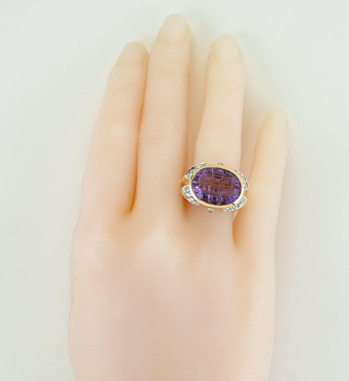 Diamond Amethyst Ring 14K Gold Vintage Cocktail In Good Condition For Sale In East Brunswick, NJ