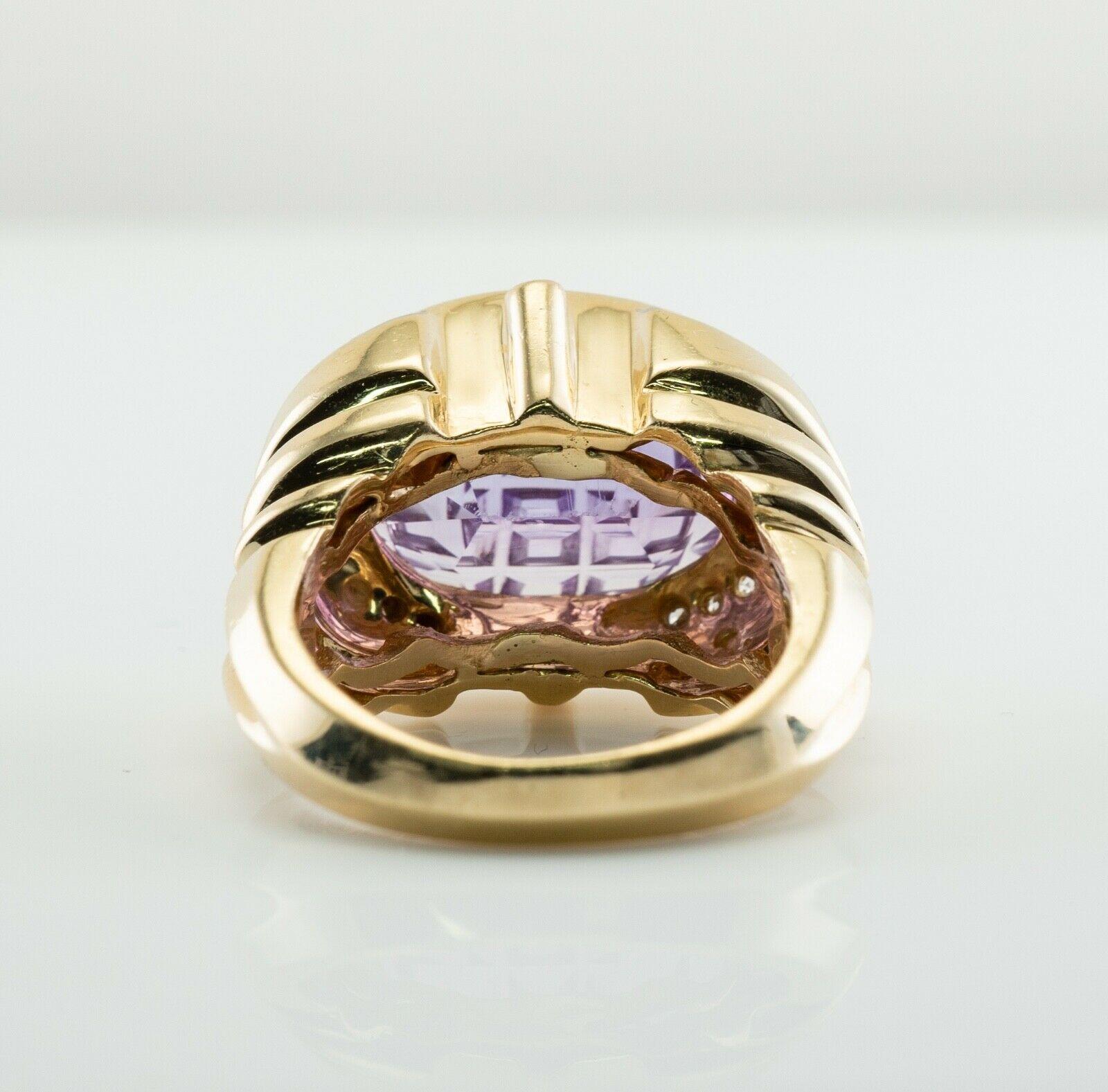 Anillo Diamante Amatista Oro 14K Cocktail Vintage en venta 1