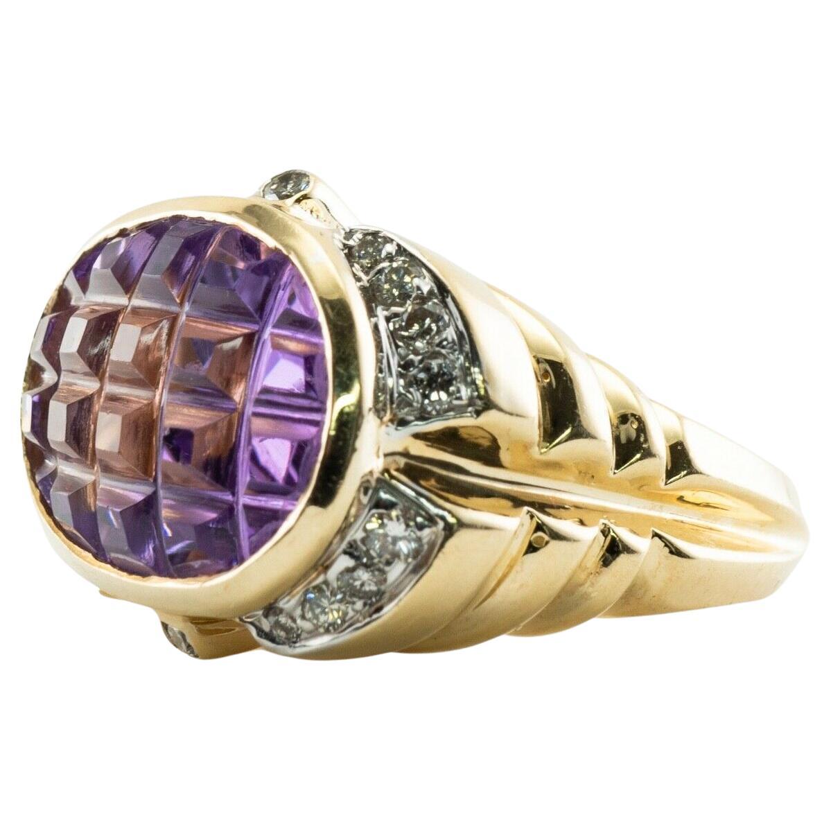 Diamond Amethyst Ring 14K Gold Vintage Cocktail