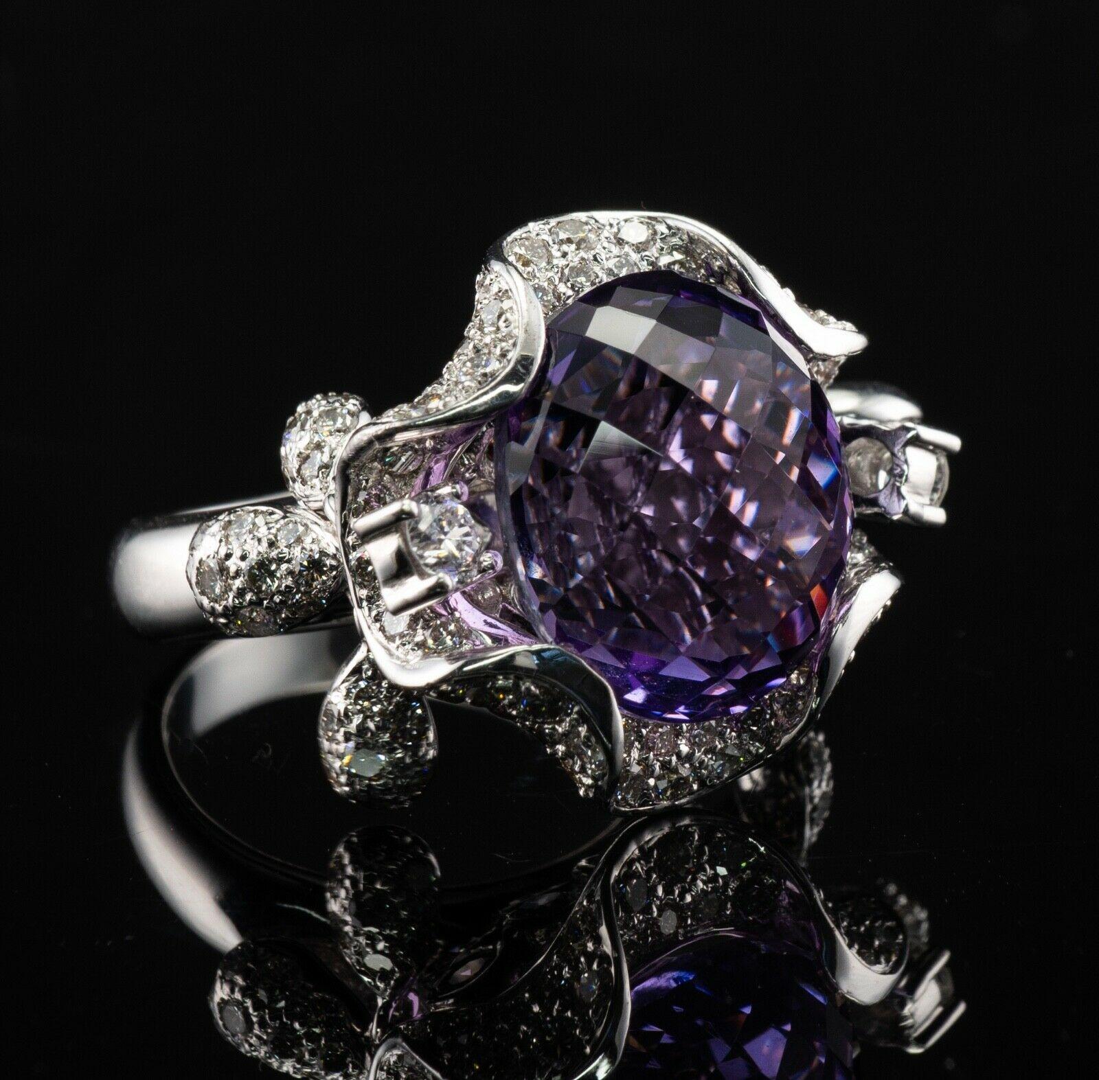 Cabochon Diamond Amethyst Ring 18K White Gold Cocktail Moving 2.58 TDW Diamonds For Sale
