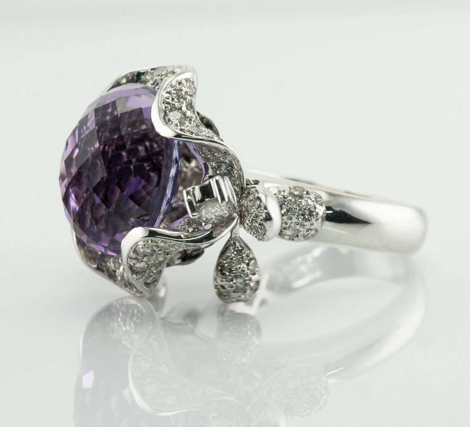 Diamond Amethyst Ring 18K White Gold Cocktail Moving 2.58 TDW Diamonds In Good Condition For Sale In East Brunswick, NJ