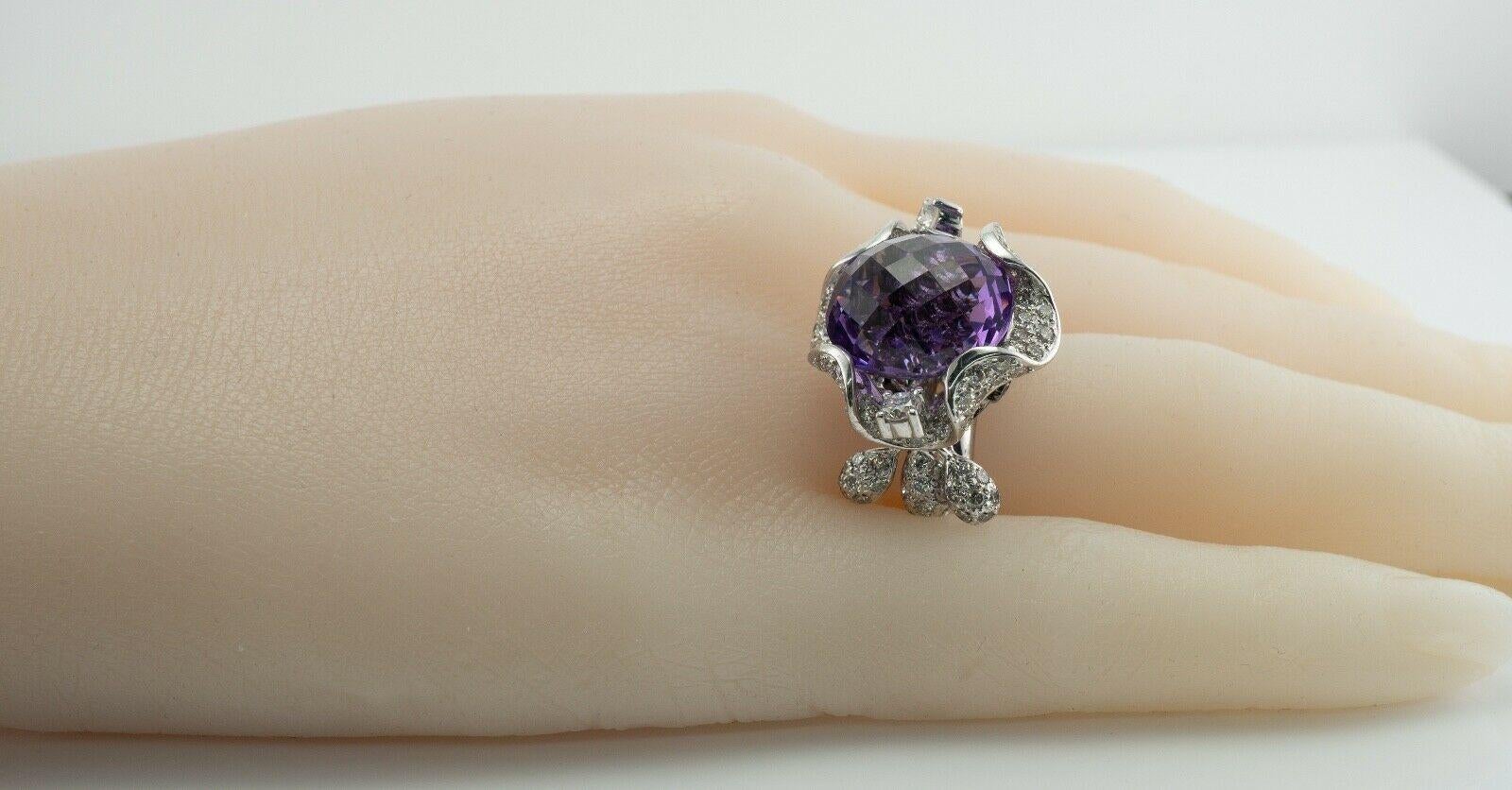 Women's Diamond Amethyst Ring 18K White Gold Cocktail Moving 2.58 TDW Diamonds For Sale