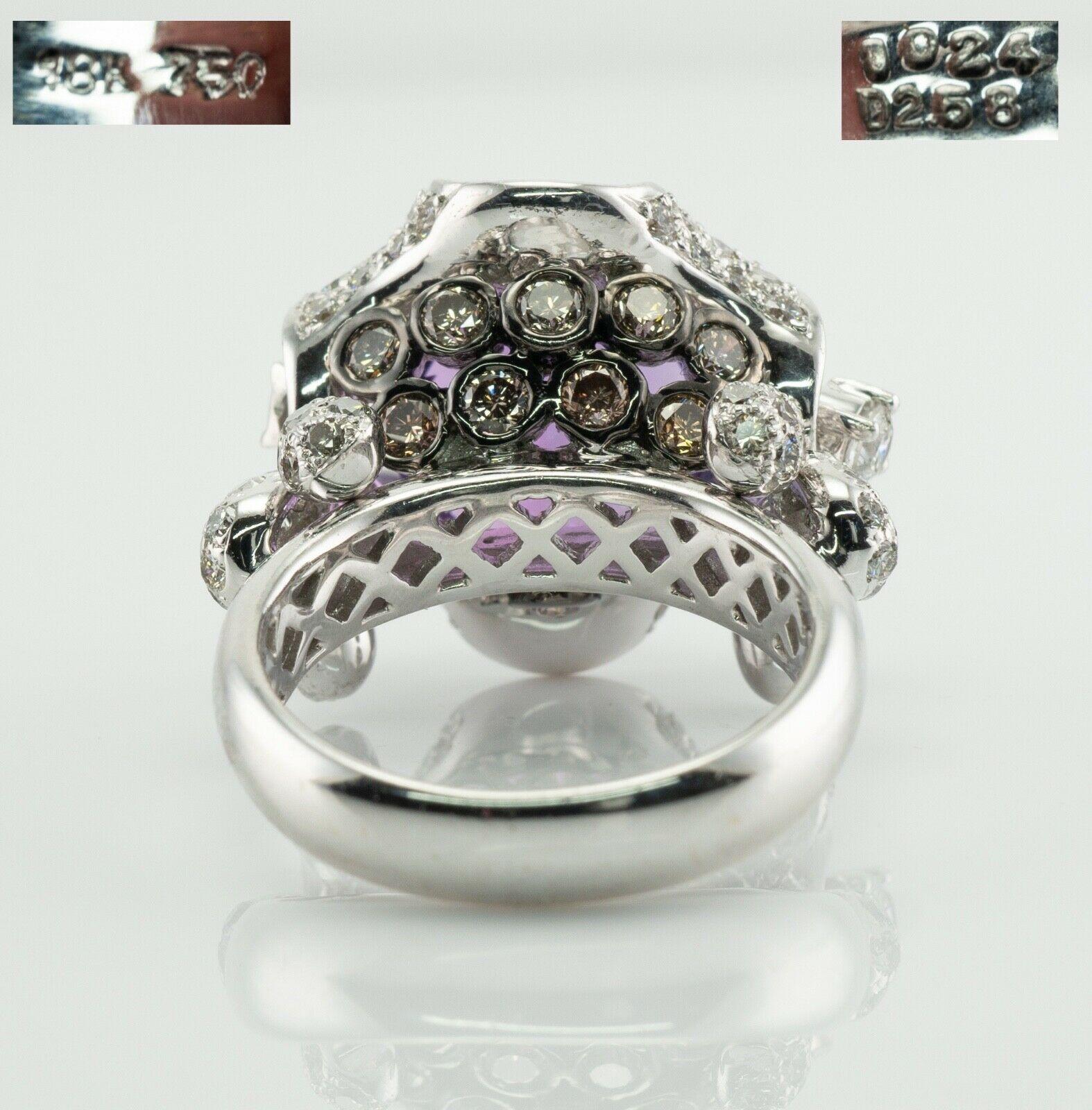 Diamond Amethyst Ring 18K White Gold Cocktail Moving 2.58 TDW Diamonds For Sale 1