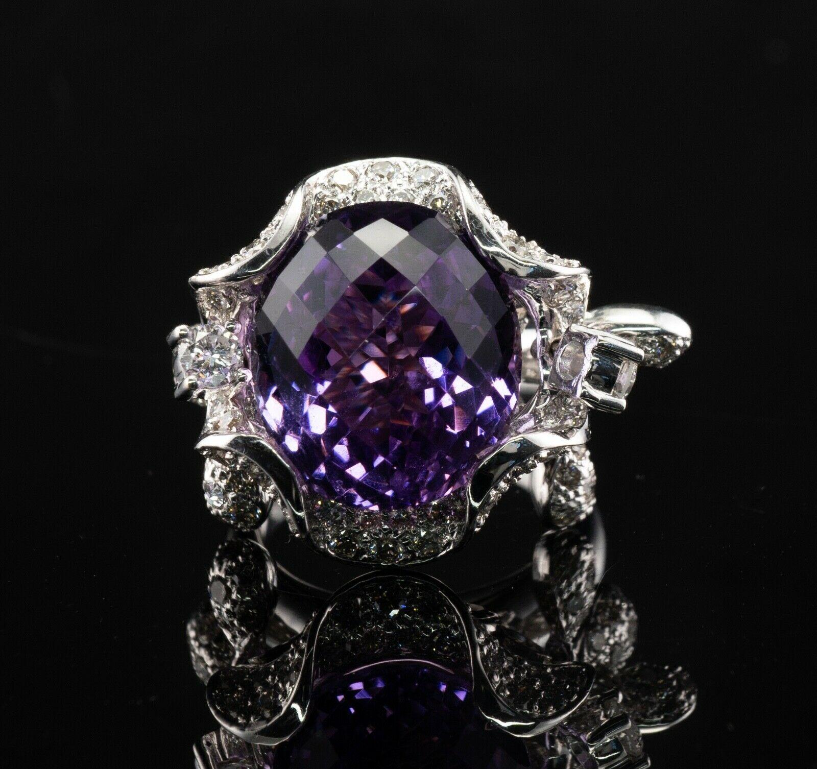 Diamond Amethyst Ring 18K White Gold Cocktail Moving 2.58 TDW Diamonds For Sale 2