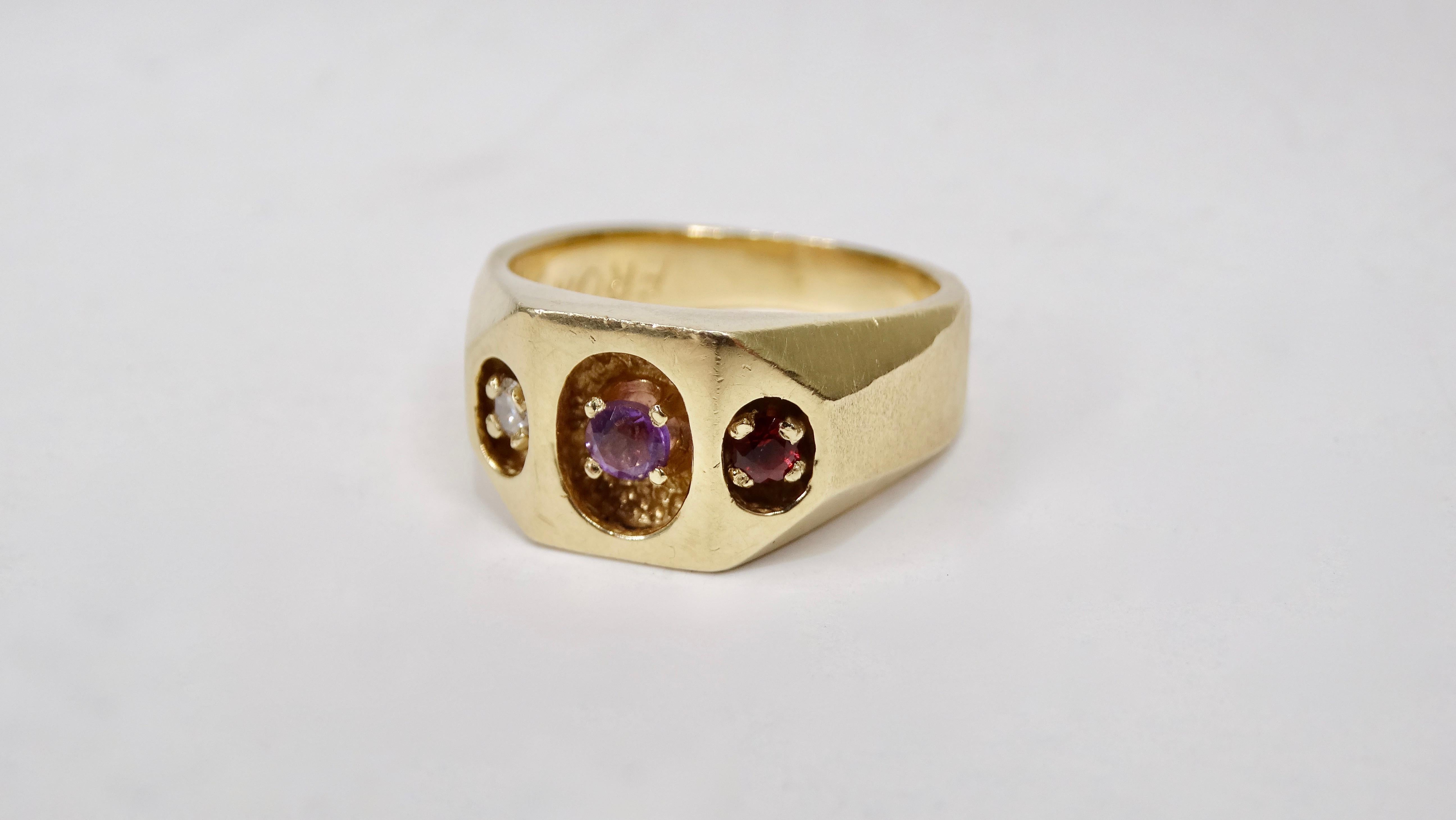 Diamond, Amethyst & Ruby 14k Gold Ring  In Good Condition For Sale In Scottsdale, AZ