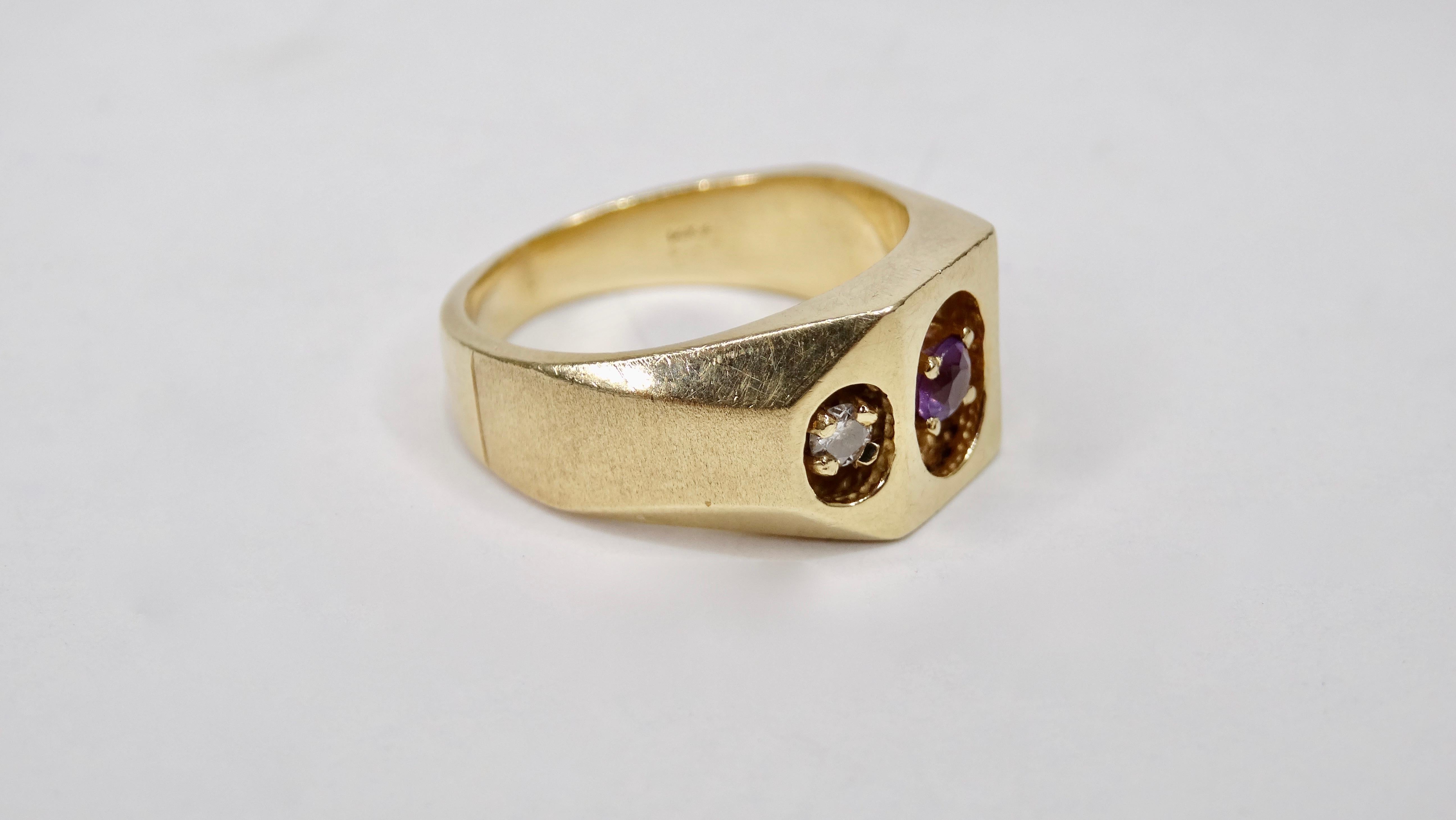 14 Karat Gold Ring mit Diamant, Amethyst und Rubin  für Damen oder Herren im Angebot