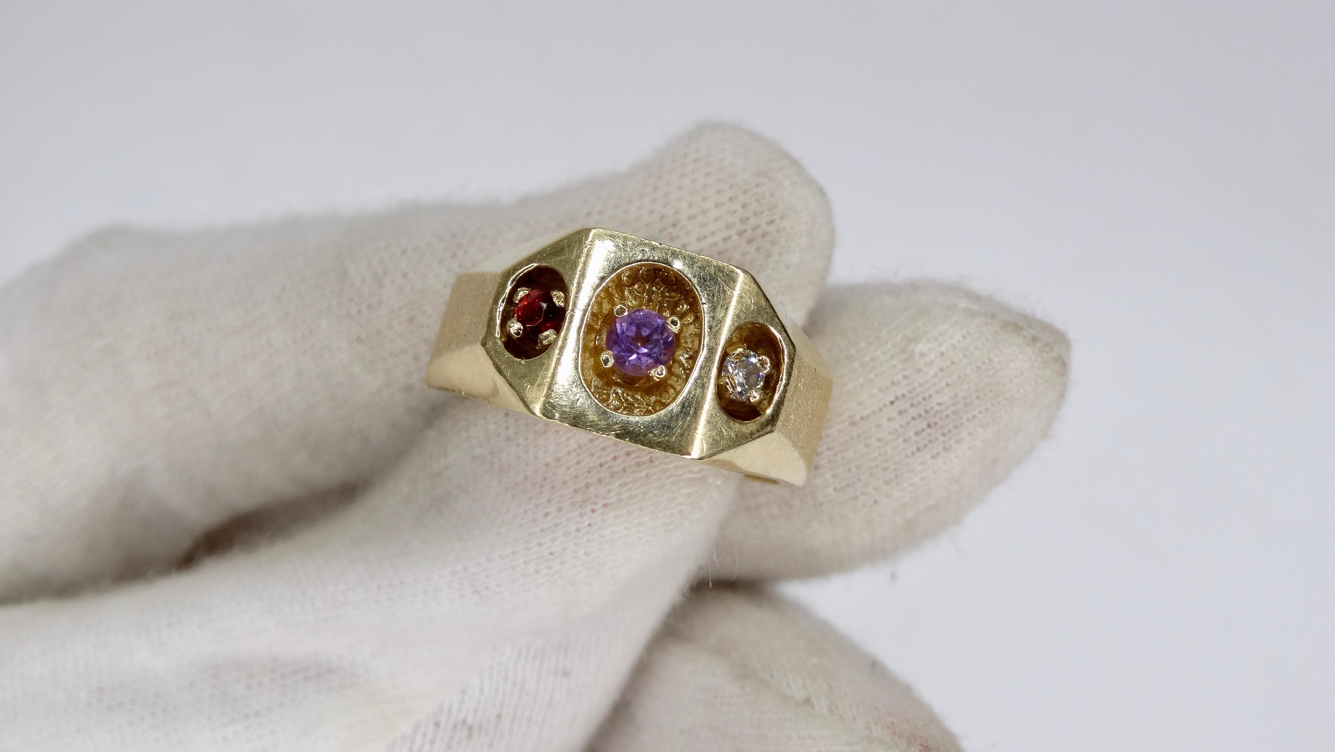 14 Karat Gold Ring mit Diamant, Amethyst und Rubin  im Angebot 1