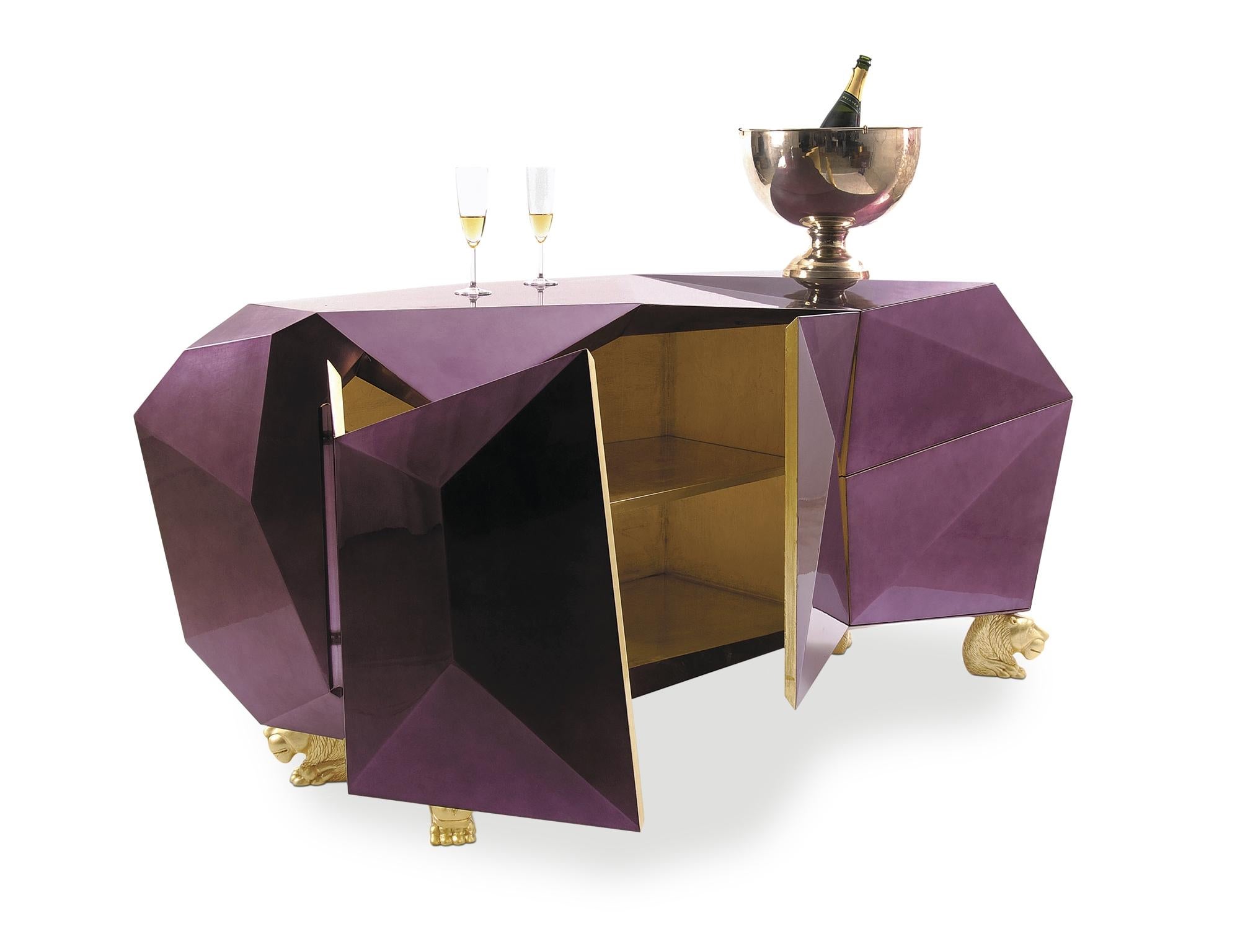 Sideboard mit Diamanten und Amethysten – handgefertigtes Holz und poliertem Messing – Boca do Lobo im Angebot 6