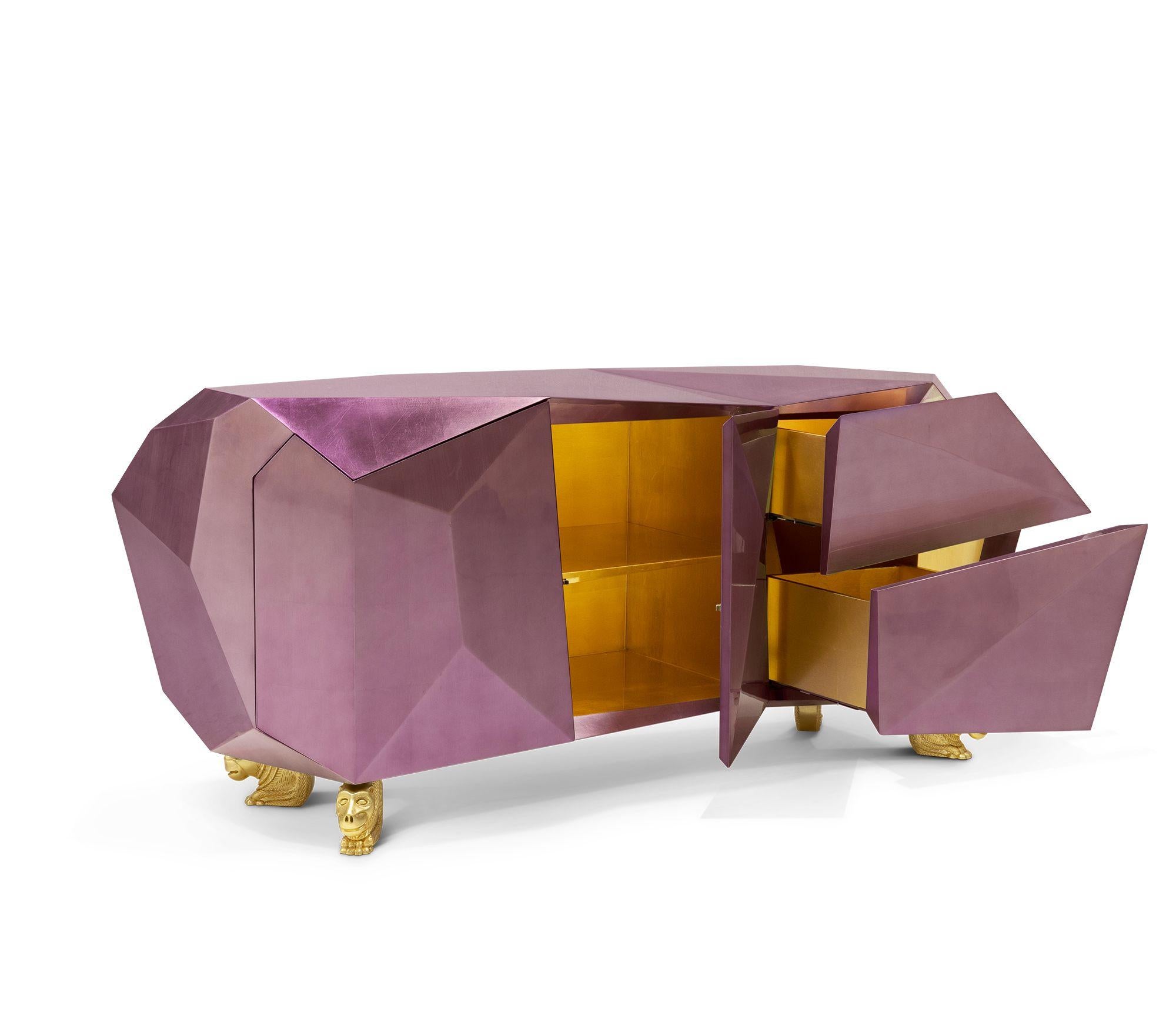 Sideboard mit Diamanten und Amethysten – handgefertigtes Holz und poliertem Messing – Boca do Lobo (Portugiesisch) im Angebot