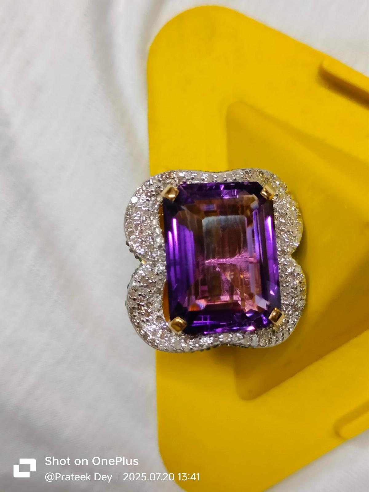 Anillo Diamante Amatista Tsavorita, Anillo Cóctel Amatista, Anillo Tsavorita, diamante en venta 5
