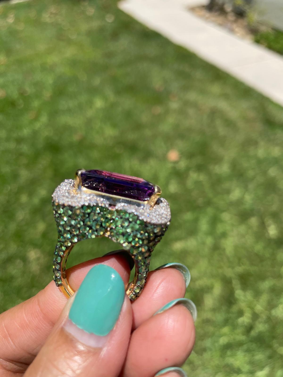 Anillo Diamante Amatista Tsavorita, Anillo Cóctel Amatista, Anillo Tsavorita, diamante en venta 8