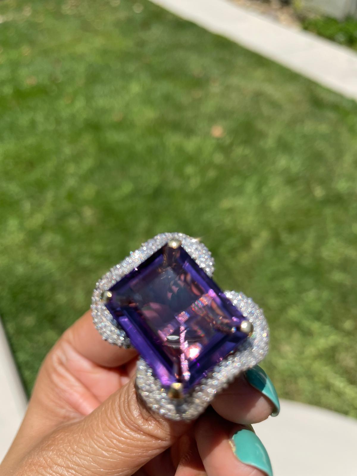 Anillo Diamante Amatista Tsavorita, Anillo Cóctel Amatista, Anillo Tsavorita, diamante en venta 9
