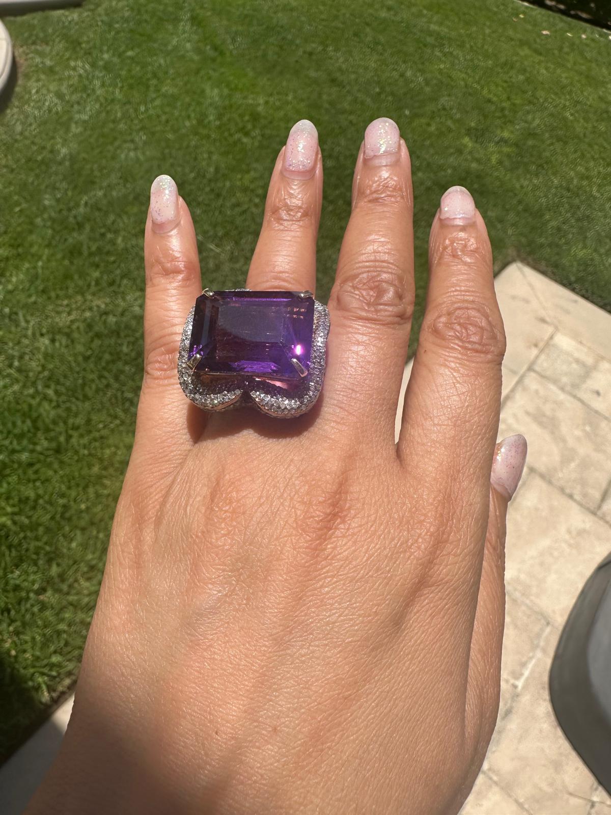 Anillo Diamante Amatista Tsavorita, Anillo Cóctel Amatista, Anillo Tsavorita, diamante en venta 10