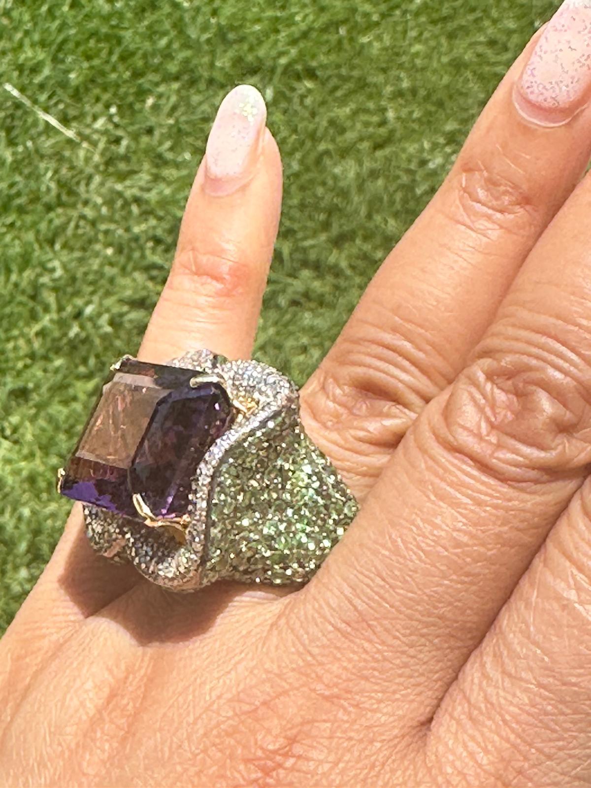Anillo Diamante Amatista Tsavorita, Anillo Cóctel Amatista, Anillo Tsavorita, diamante en venta 11