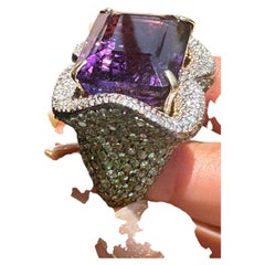 Diamond Amethyst Tsavorite Ring, Amethyst Cocktail ring, Tsavorite Ring, diamond