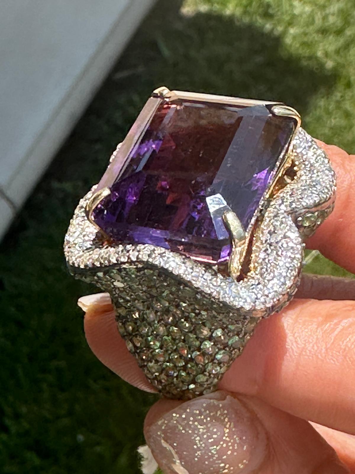 Anillo Diamante Amatista Tsavorita, Anillo Cóctel Amatista, Anillo Tsavorita, diamante en Nuevo estado para la venta en Yorba Linda, CA