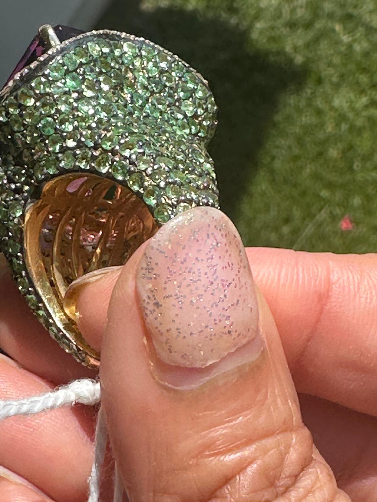 Anillo Diamante Amatista Tsavorita, Anillo Cóctel Amatista, Anillo Tsavorita, diamante en venta 2