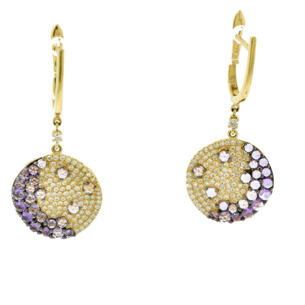 Women's or Men's Diamond and Amethyst Yellow Gold Set, Necklace Earrings and Ring For Sale