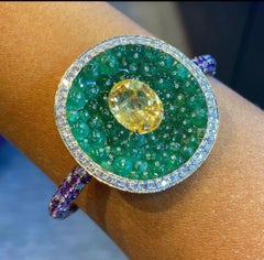 Diamond, Amethyst, Yellow Sapphire, and Emerald Disc Bangle