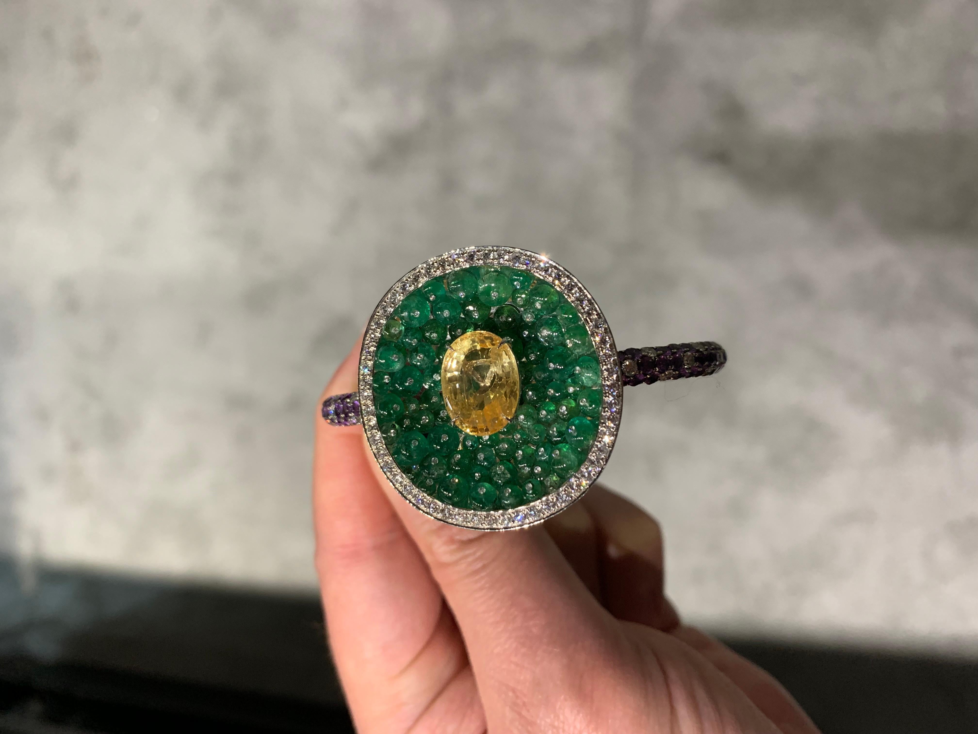 Diamond, Amethyst, Yellow Sapphire, and Emerald Disc Bangle For Sale 1