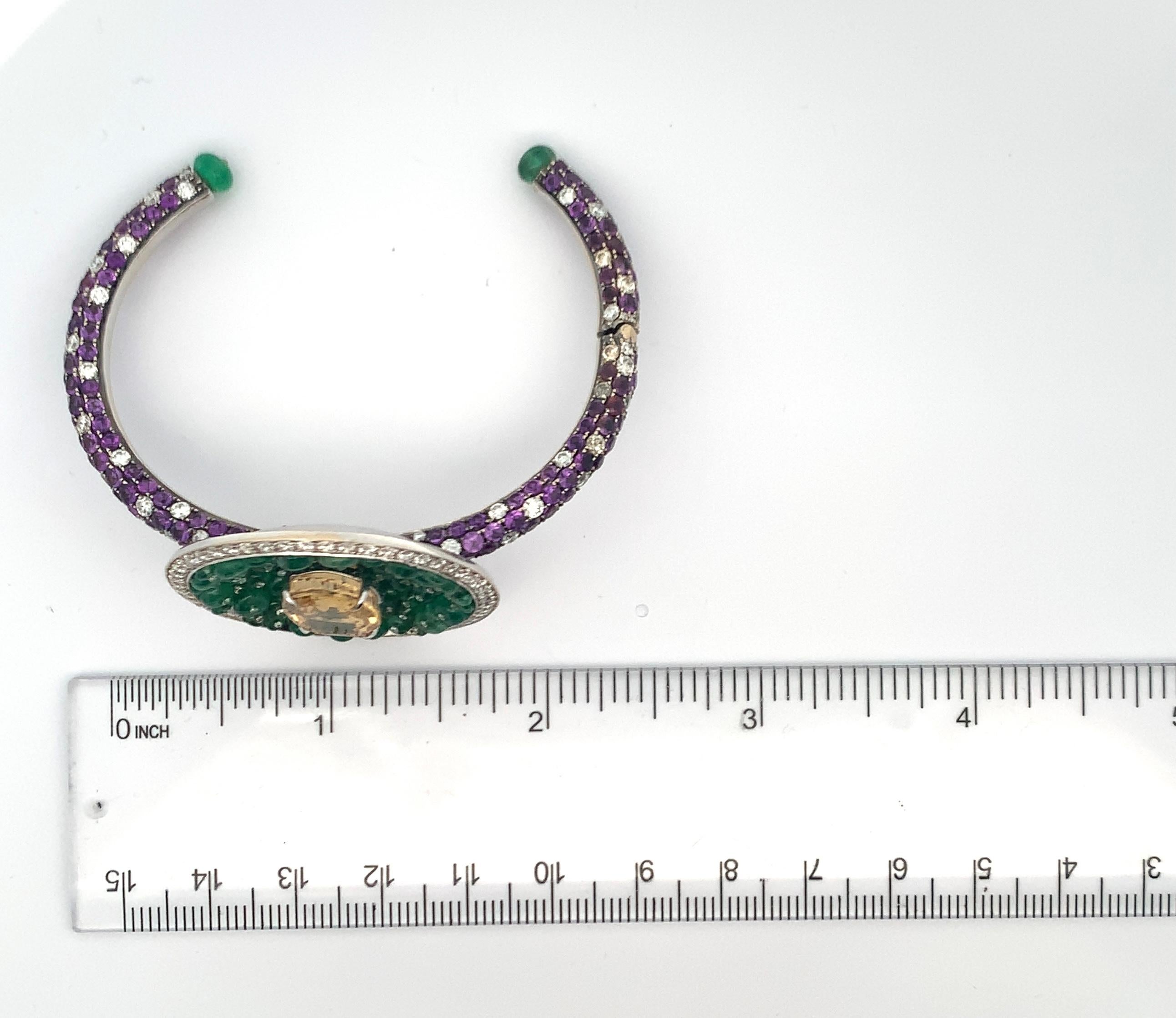 Diamond, Amethyst, Yellow Sapphire, and Emerald Disc Bangle In New Condition For Sale In New York, NY