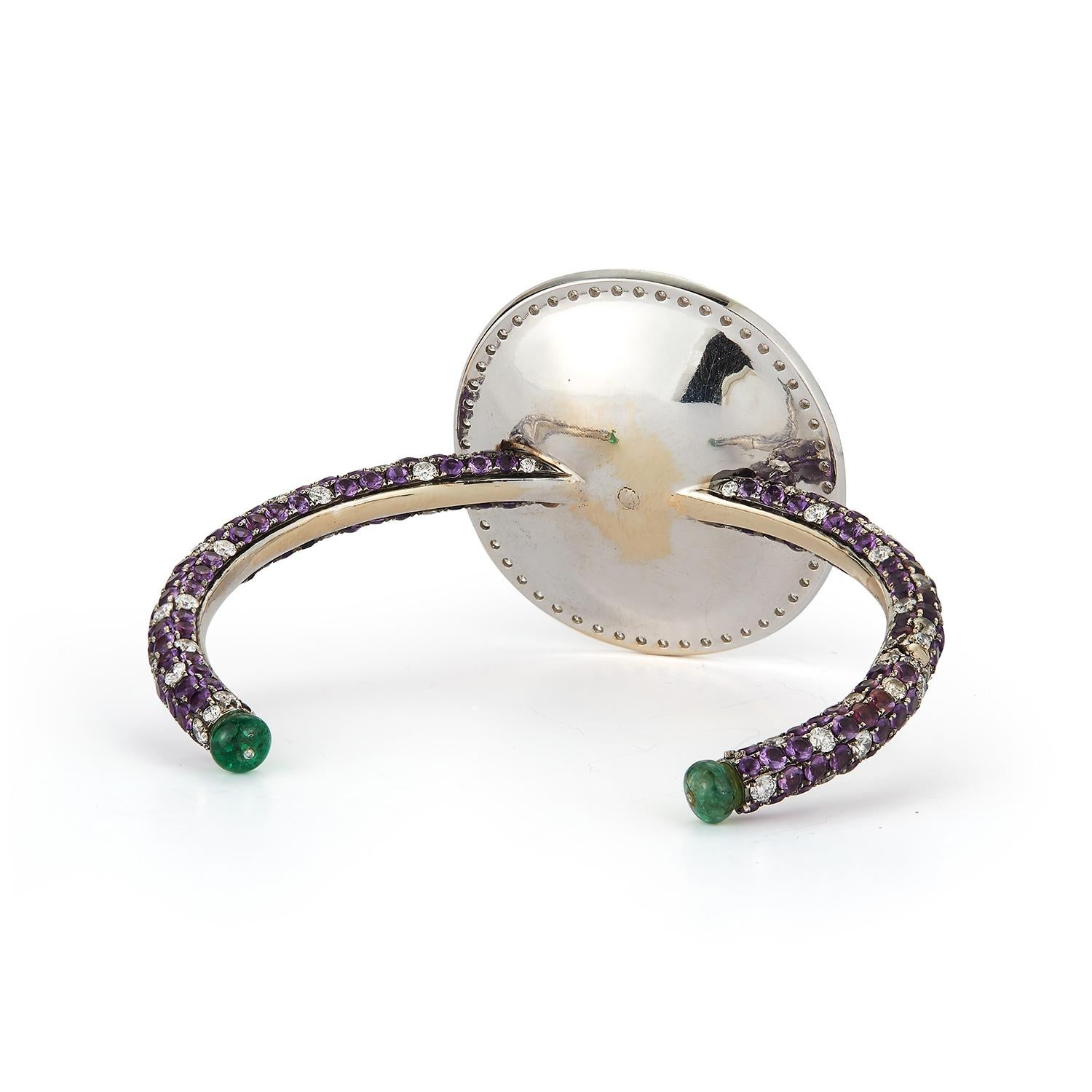 Diamond, Amethyst, Yellow Sapphire, and Emerald Disc Bangle For Sale 3
