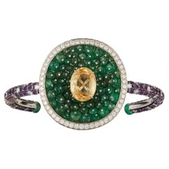 Diamond, Amethyst, Yellow Sapphire, and Emerald Disc Bangle