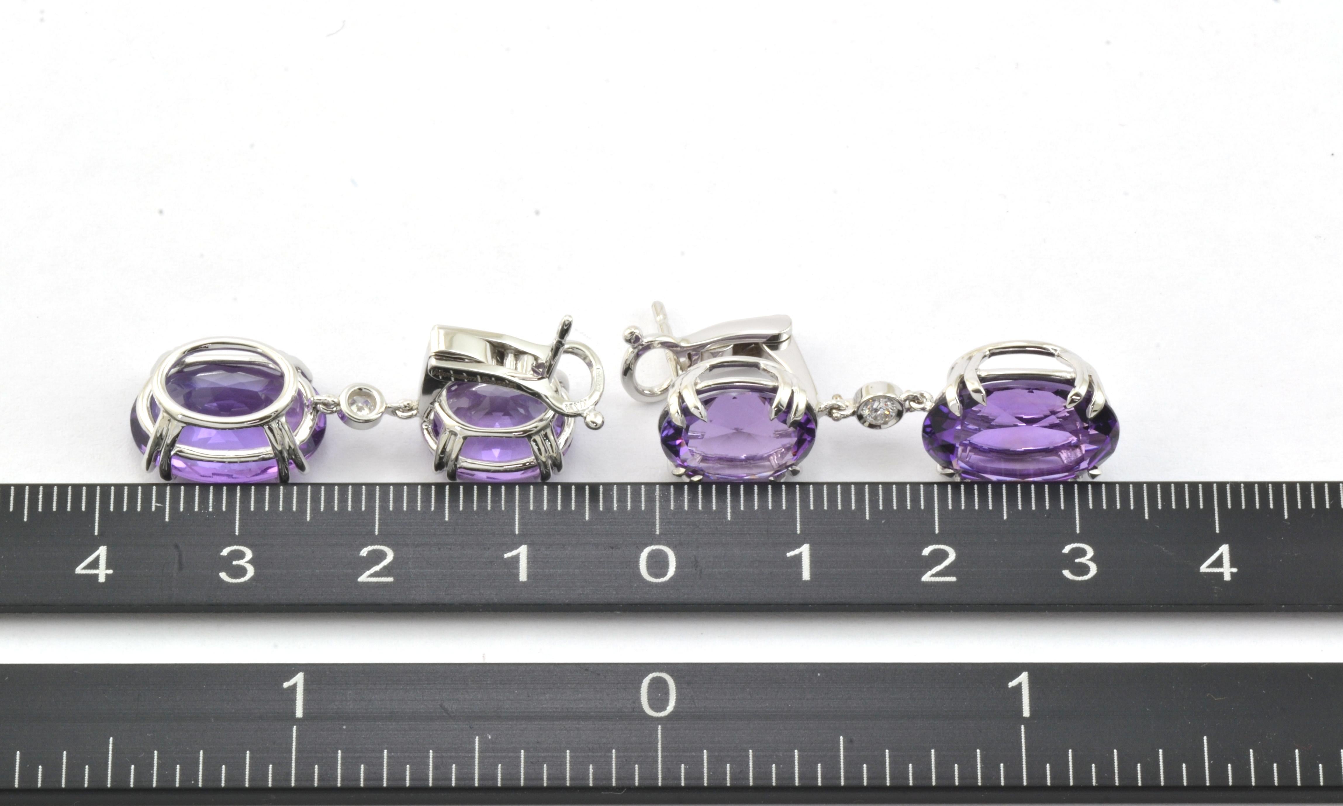 Contemporary Amethysts Diamond 18 KT White Gold Made in Italy Earrings