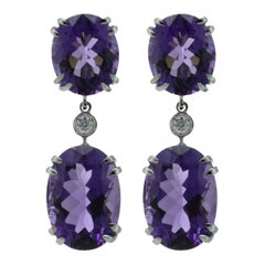Amethysts Diamond 18 KT White Gold Made in Italy Earrings