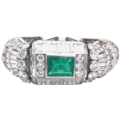 Bracciale Deco francese in platino con diamanti e smeraldi colombiani da 12 carati Rubell Frers