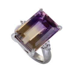 Vintage Diamond and 13.33 Carat Ametrine Platinum Ring