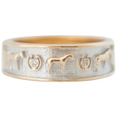 Diamond and 14 Karat Gold Band Lucky Horseshoe and Horse Equestrian Ring