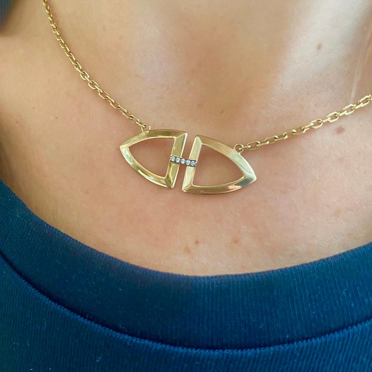 Diamond and 14 Karat Gold Open Shield Chain Necklace For Sale at 1stDibs