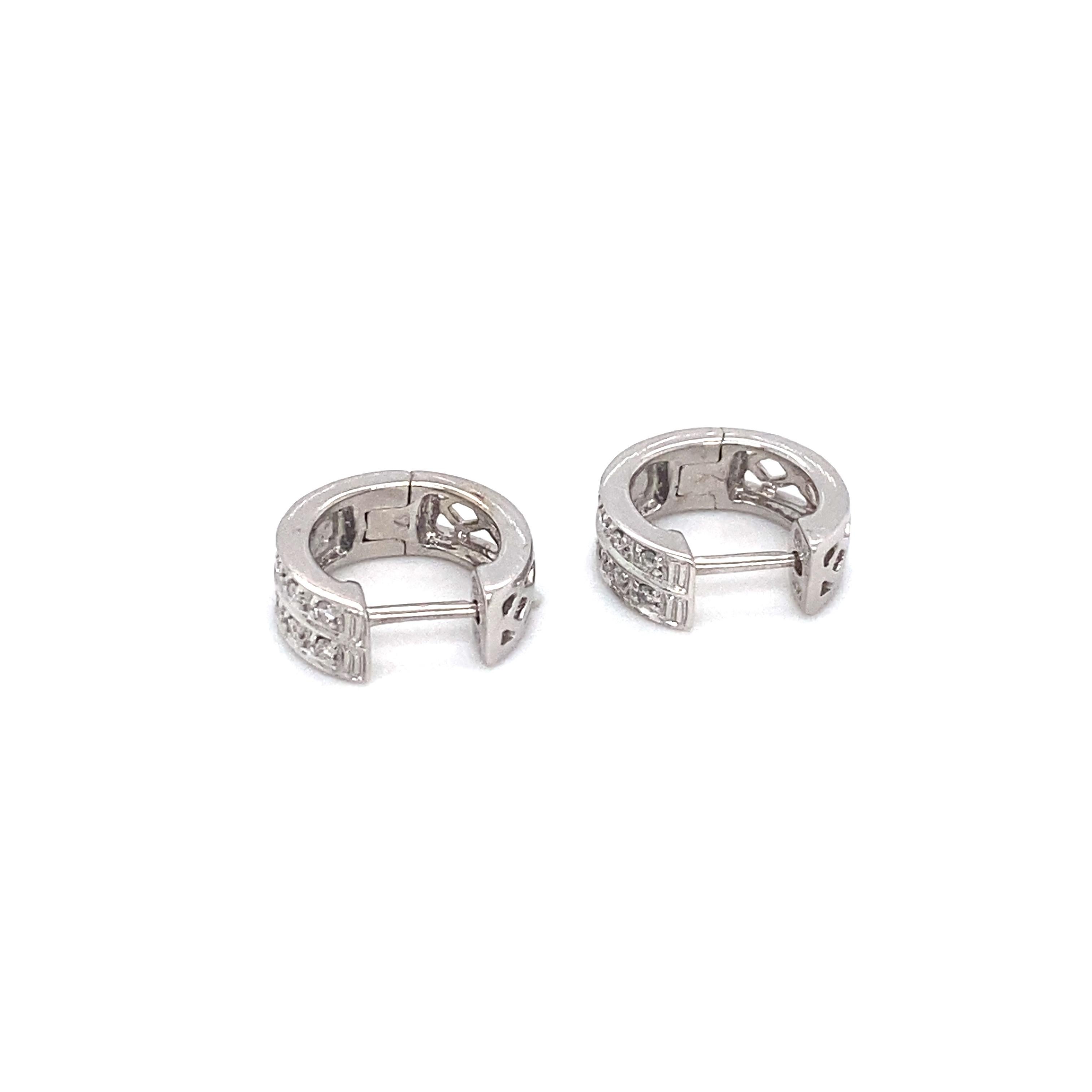 Contemporary Diamond and 14 Karat White Gold Mini Huggie Hoops For Sale