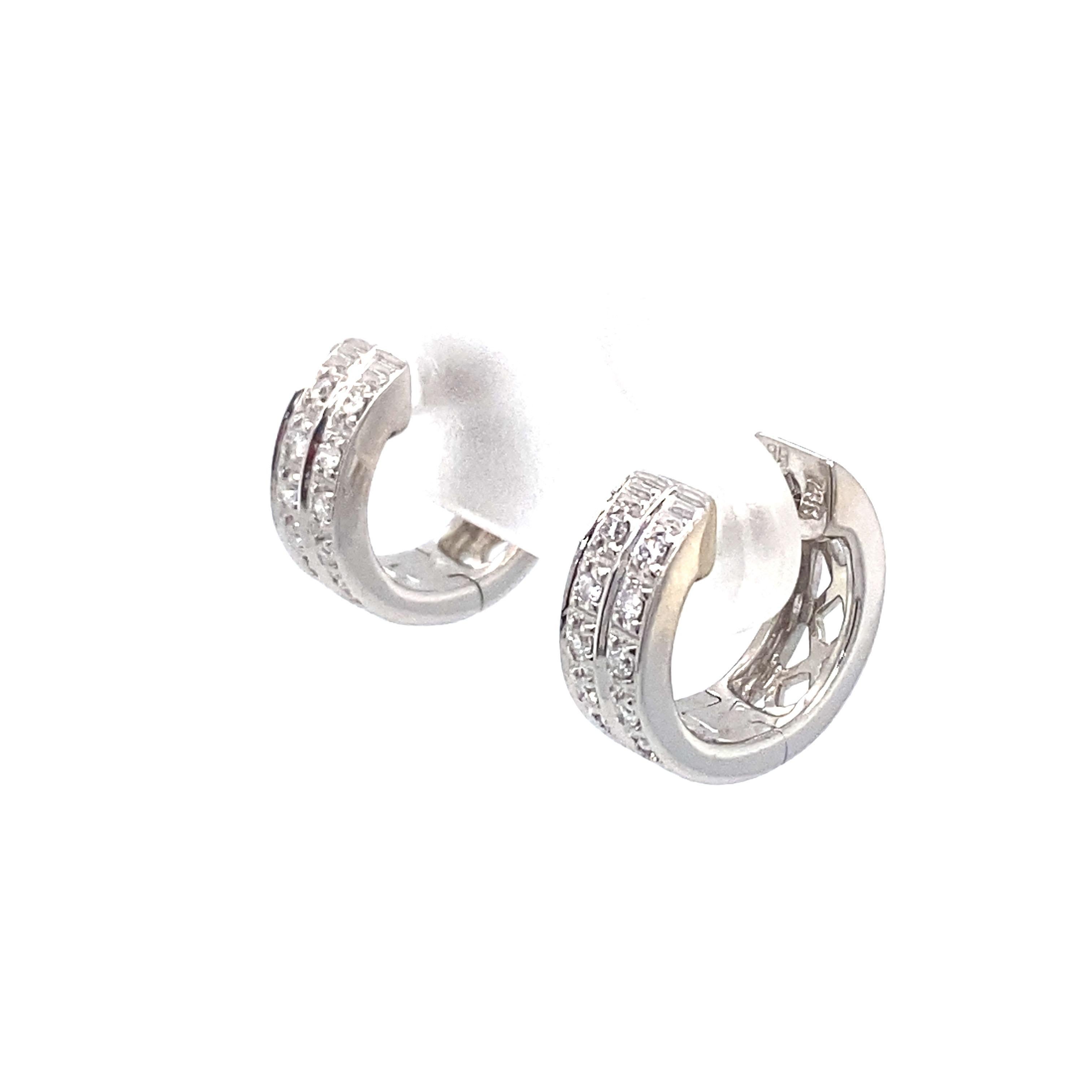 Women's Diamond and 14 Karat White Gold Mini Huggie Hoops For Sale