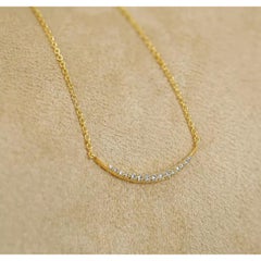 Diamond and 14k Solid Gold Minimalist Curved Bar Necklace
