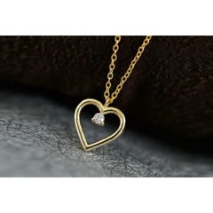 Diamond and 14k Solid Gold Tiny Heart Shape Necklace