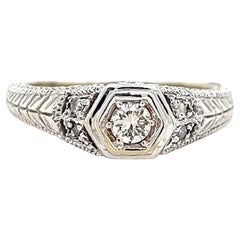 Anello di fidanzamento con diamante e oro bianco 14k di ispirazione antica