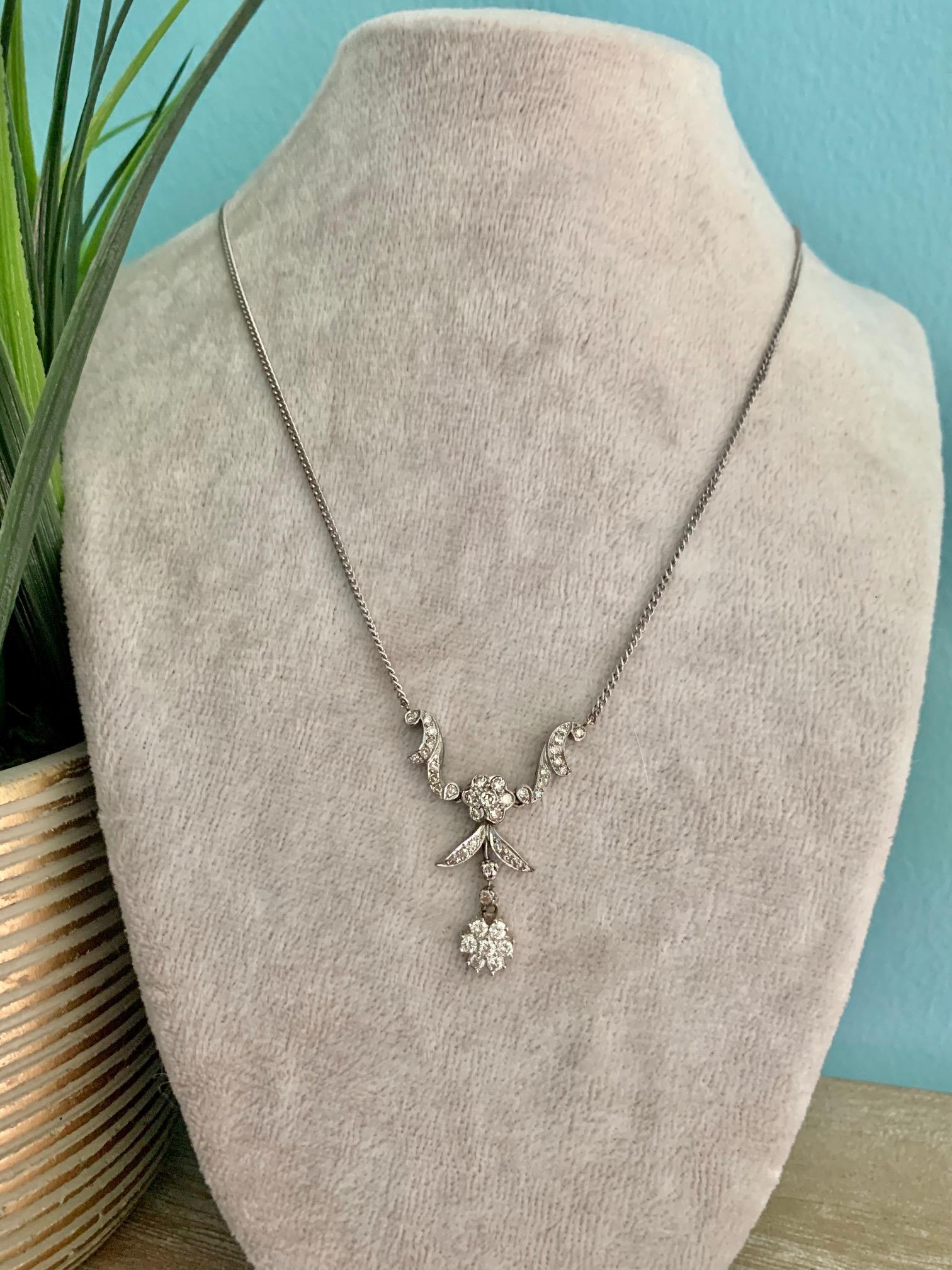 Diamond and 14 Karat White Gold Pendant and Necklace In Excellent Condition In St. Louis Park, MN