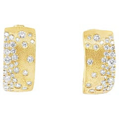 Diamond and 14k Yellow Gold Huggie Hoop Earrings, .66 Carat Total
