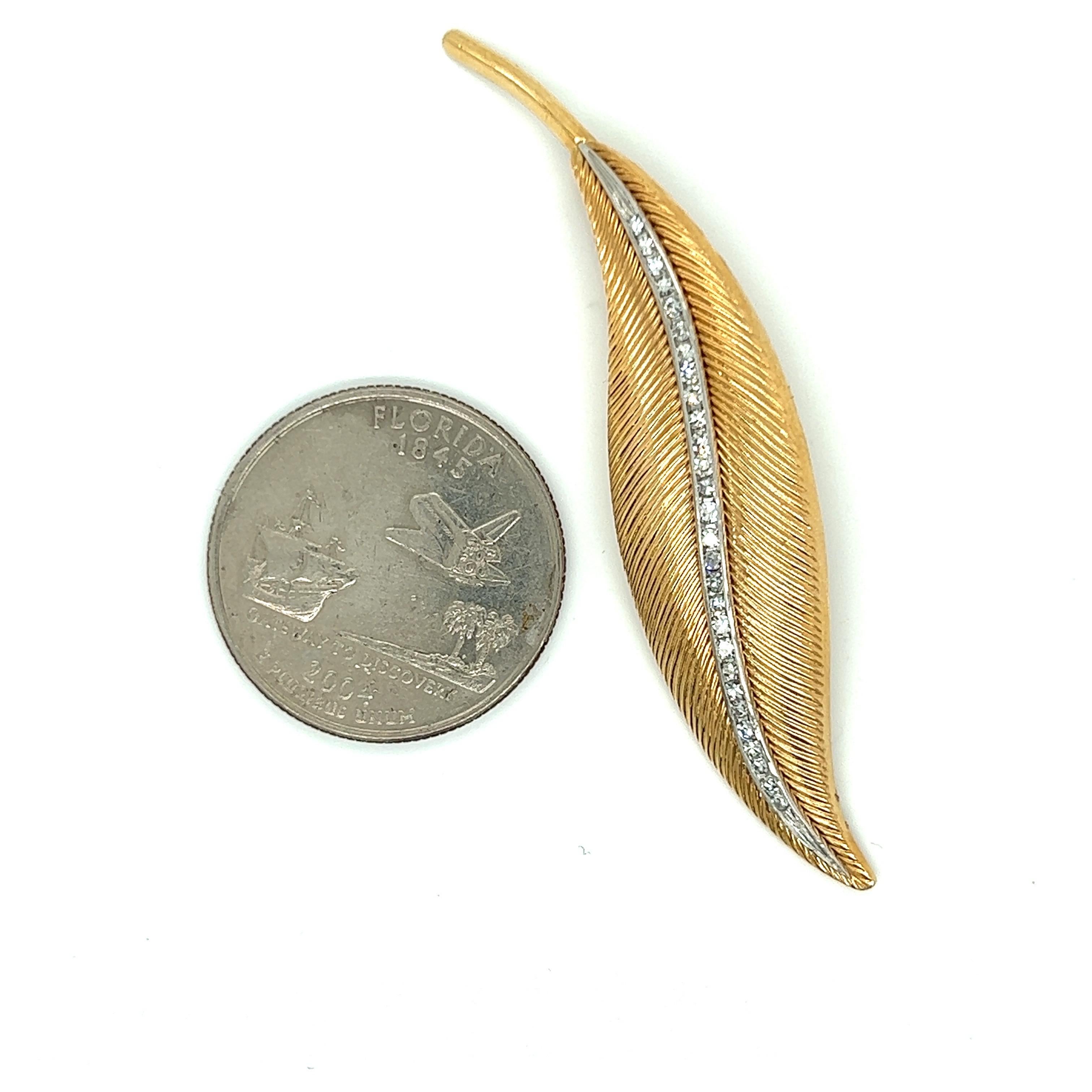 Diamond and 14k Yellow Gold Leaf Brooch In Good Condition In Derby, NY