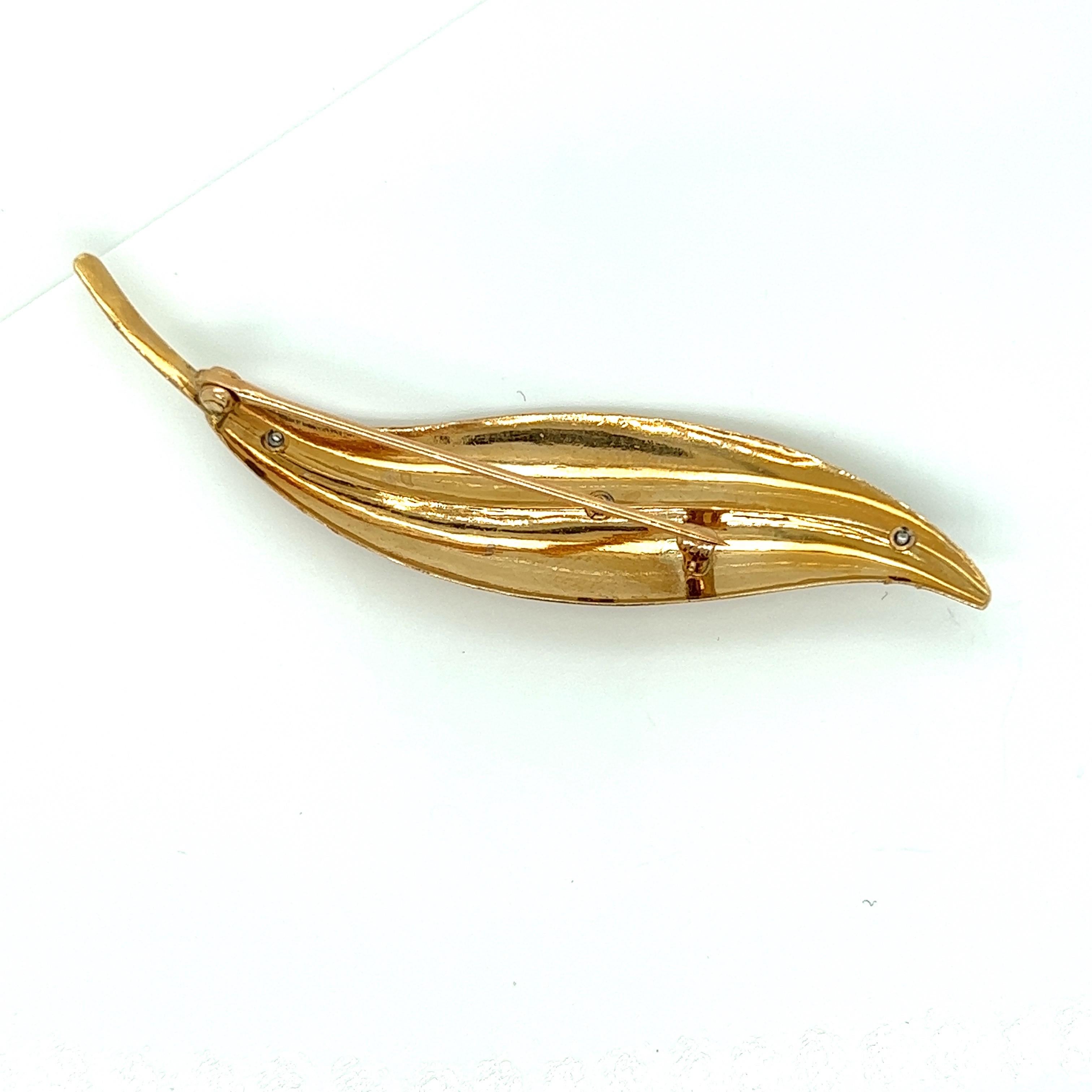 Diamond and 14k Yellow Gold Leaf Brooch 1